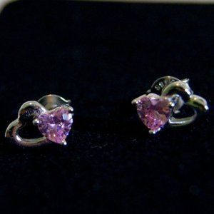 New Heart shape earrings with pink zircon